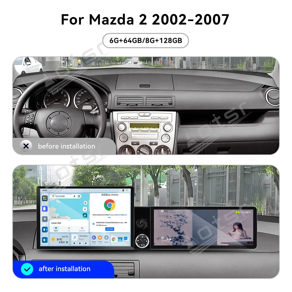 Qualcomm Android 15 Radio For MAZDA 2 2002-2007 Dual Screen GPS Multimedia Navigation Car Stereo Receiver player IPS Head Unit