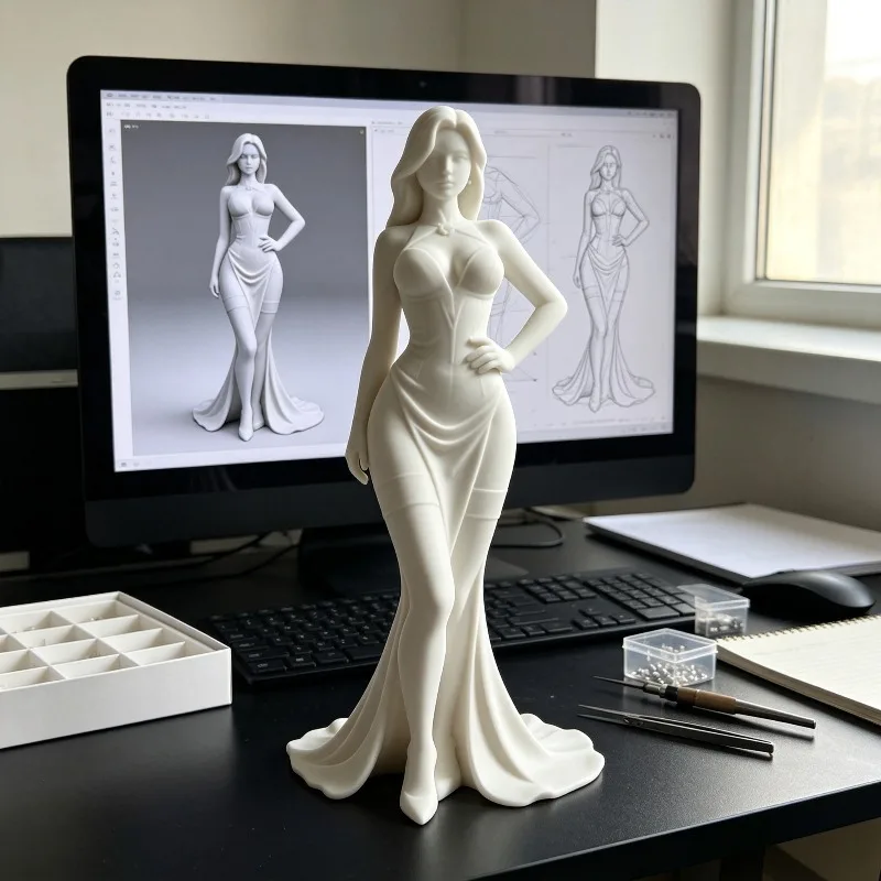 3D Printed White Goddess Statue Elegant Long‑Skirt Female Sculpture High‑end Desktop Ornament Home Tabletop Art Decoration Craft