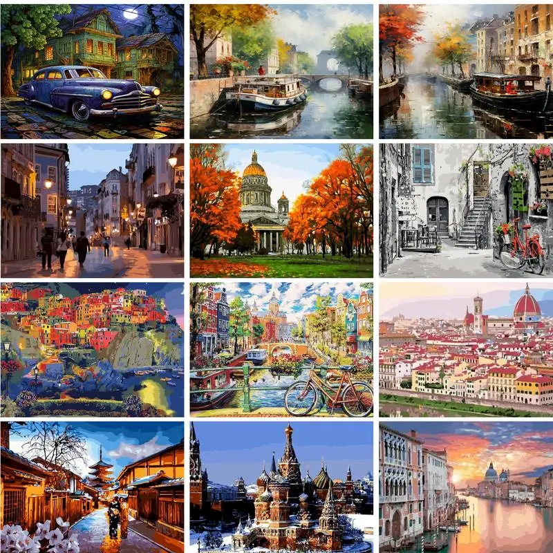 GATYZTORY Street Scenery By Numbers City Paint By Numbers For Adults Landscape Hand Paint Kit Canvas Home Decor Gift Diy Wall Ar