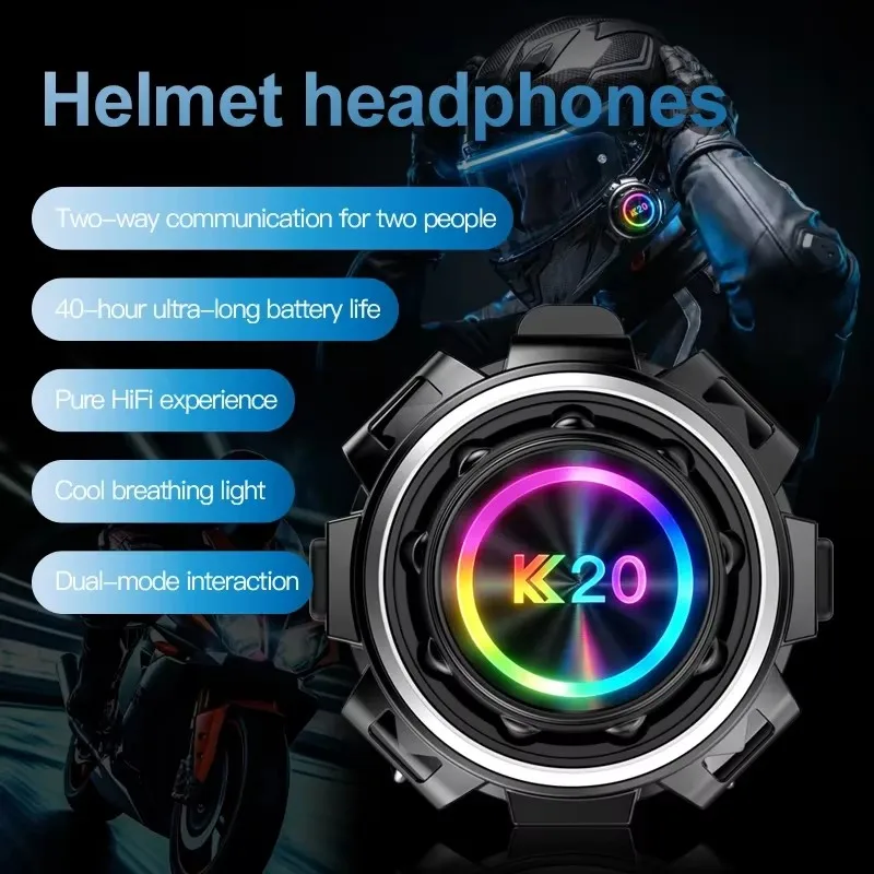 K20 Motorcycle Helmet Headset BT6.0 Intercom Music Player Hands-free Headphone Waterproof Interphone Motorcycle Accessories