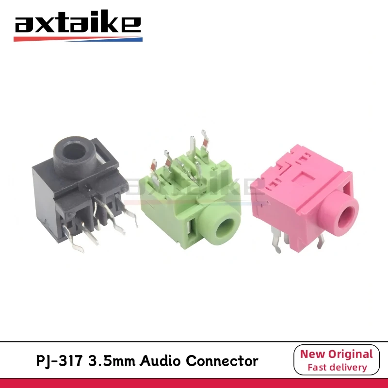 10PCS PJ-317 3.5mm Female Audio Connector PJ317 5Pin DIP Headphone Jack Socket 0357-5P 500mA 30V Black Green Pink