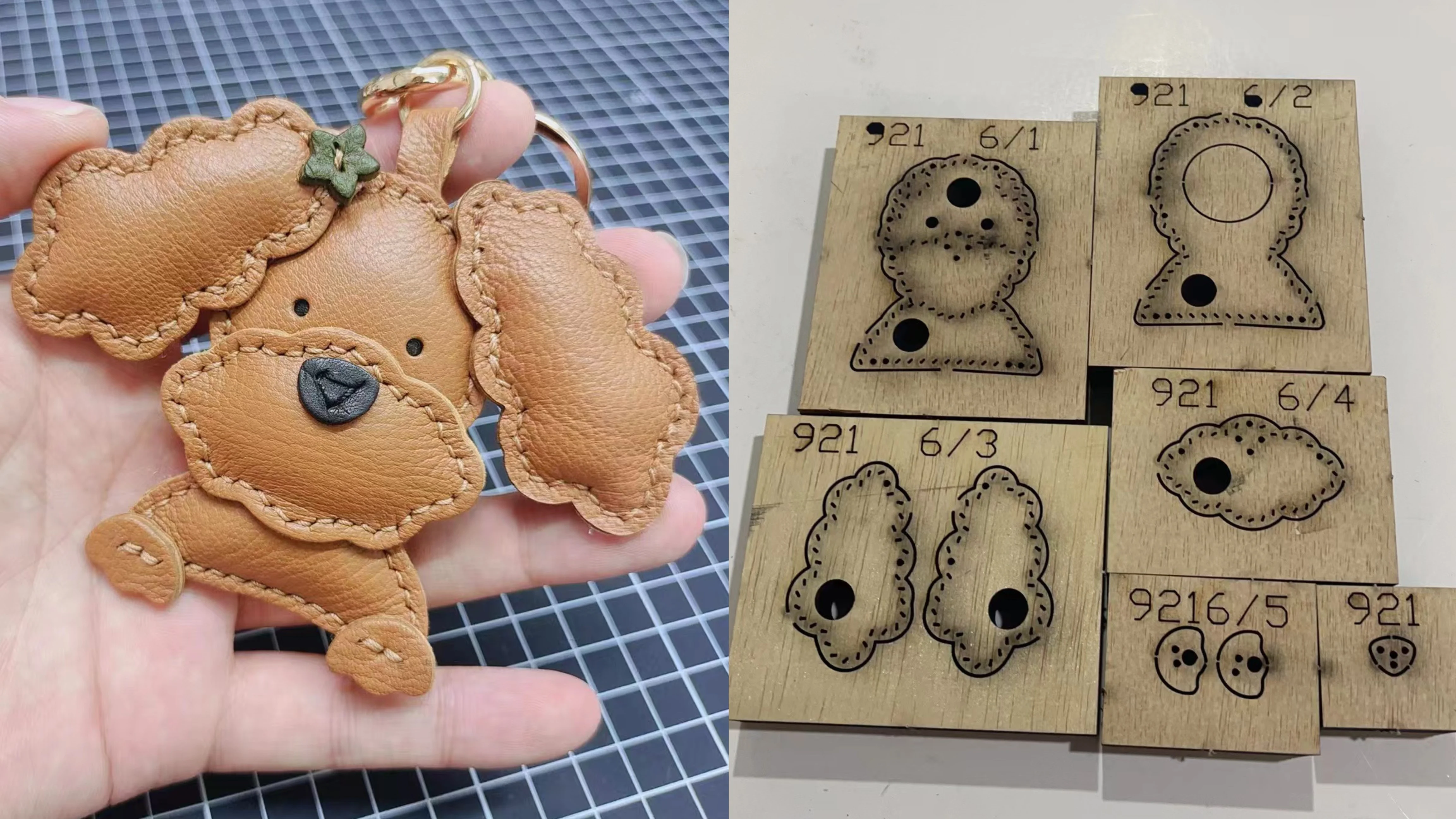 Handmade Leather Goods, Teddy Dog Keychain Pendants, Customized with Various Laser Knife Molds, Dies Scraper Booking