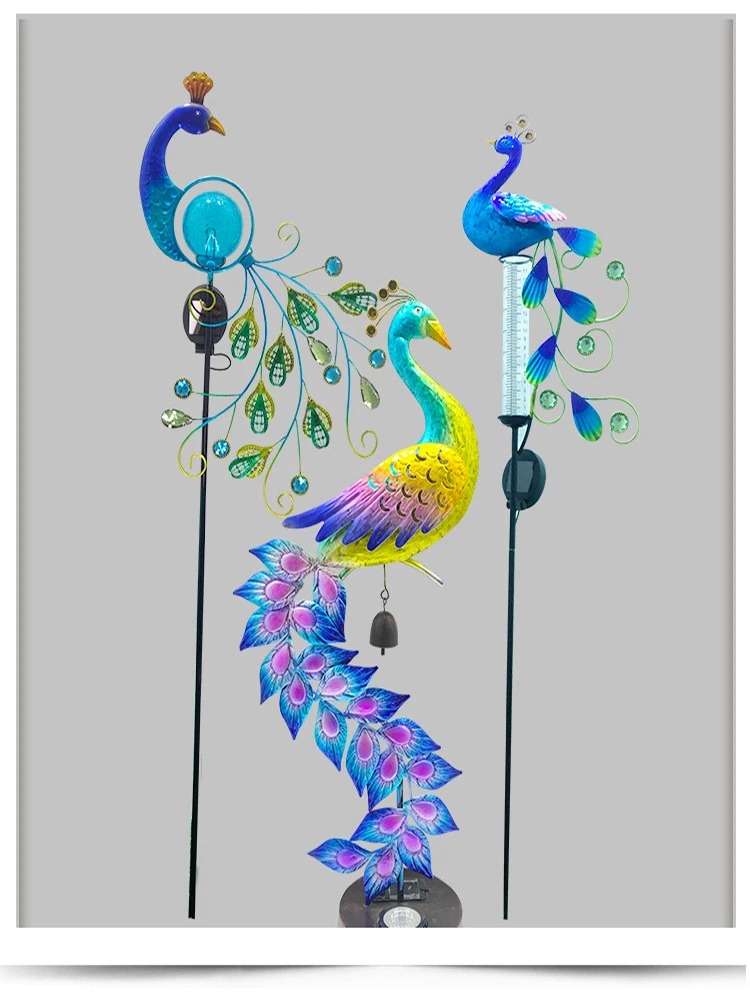 Solar Peacock Lamp Wrought Iron Hollow Feather, Outdoor Courtyard Crack Ball, Lawn Lamp