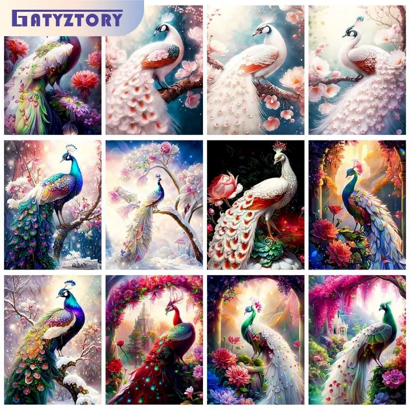 GATYZTORY 40x50cm Painting By Numbers Peacock Paint By Numbers On Canvas DIY Number Painting Animals Home Decor Gift