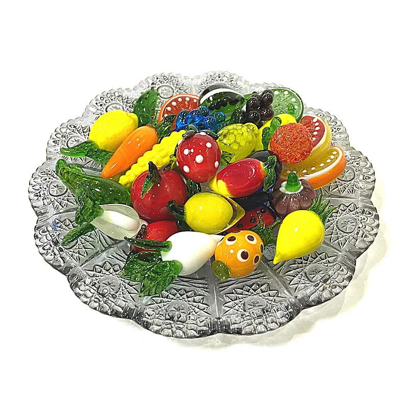 Mini Glass Fruit Vegetables Cute Pepper Apple Banana Grape Peach Lemon Mango Eggplant Radish Carrot Orange Strawberry Ornaments