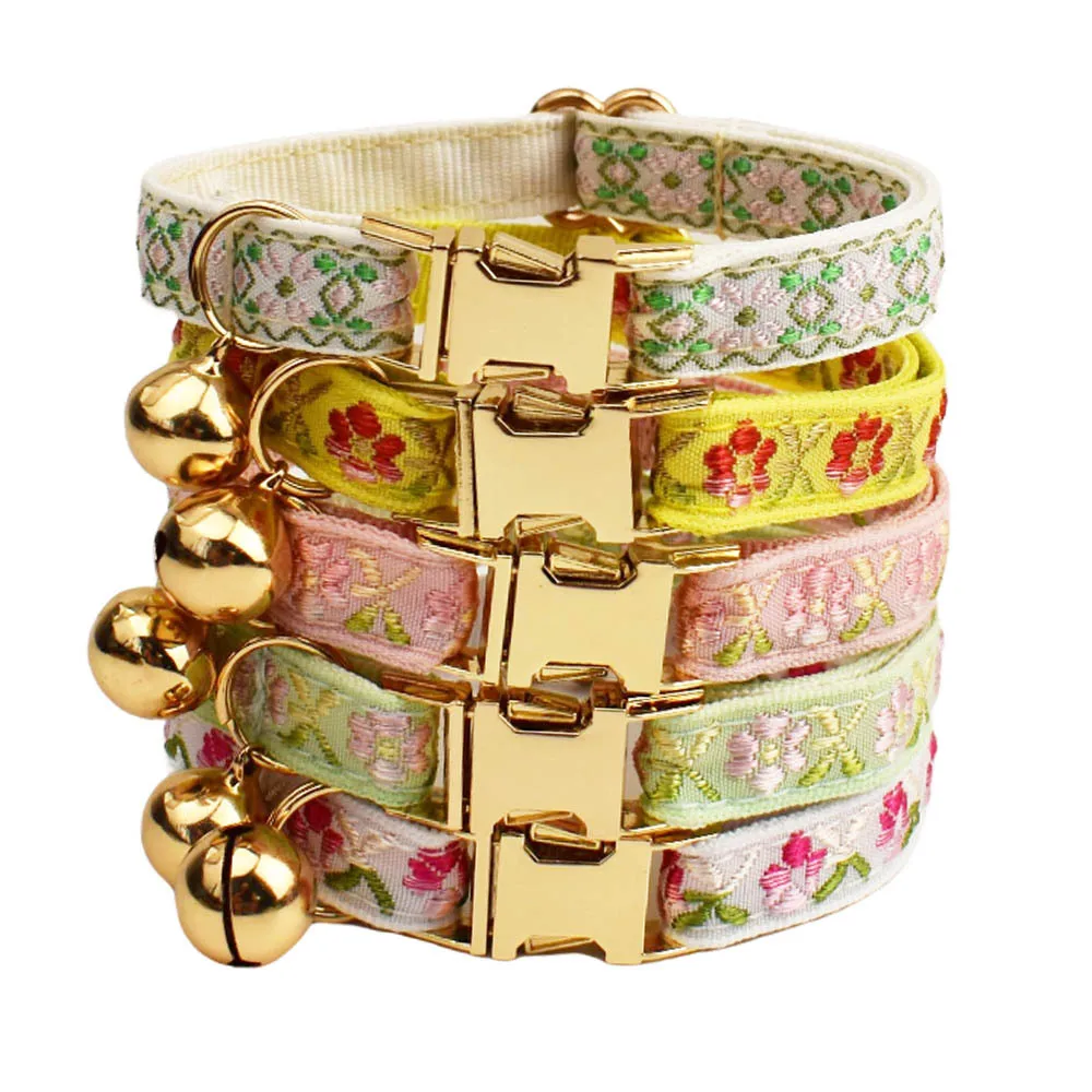 Personalized Logo Cat Collar Custom Names with Light Gold Buckle Bell Jacquard Embroidery and Anti-Choke Design Pet Supplies