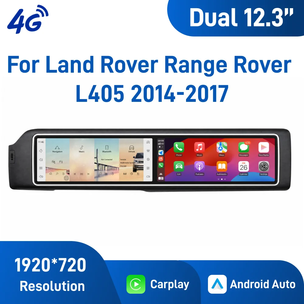 Dual 12.3 Inch Android Car Navigation for Land Rover Range Rover Vogue L405 2014-2017 Wireless CarPlay Android Auto 4G WiFi