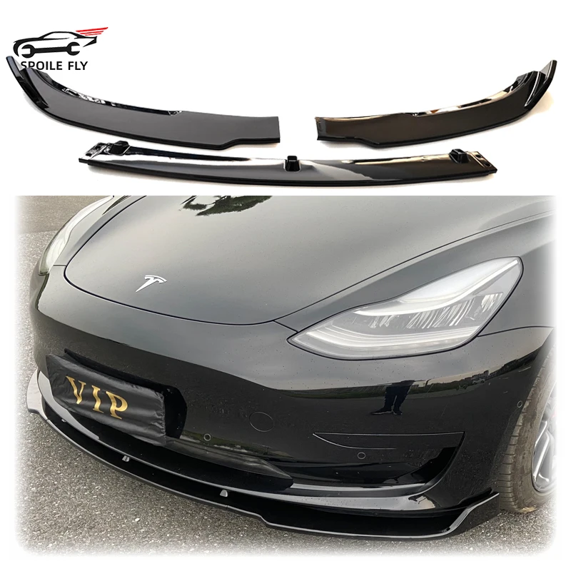 New Design 2016 To 2022 For Tesla Model 3 Sedan Carbon Fiber Look Glossy Black Car Front Bumper Splitter Lip Body Kit Spoiler