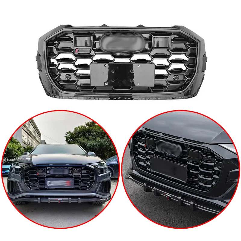New Design Front Kidney Grill Grille Racing Grills ABS Gloss Black Body Kit For Audi Q8 Sline SQ8 2018 2019 2020 2021 2022 2023