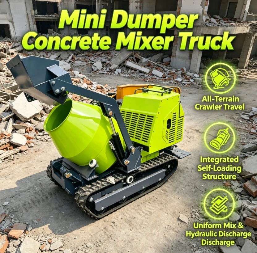 Customized High Efficiency 300L Mini Portable Concrete Mixer Machine With Pump Motor Hydrostatic Track Drive CE Certified 1 Year