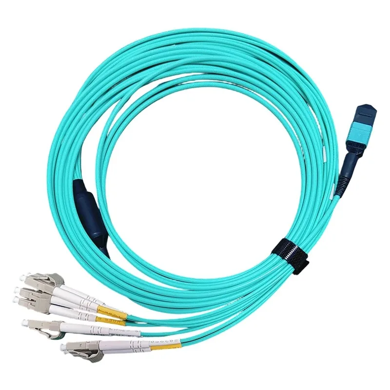 OM3 Fiber Multimode 8-Core MPO/PC to 4 LC Cable  Fiber Optic Patch Cord