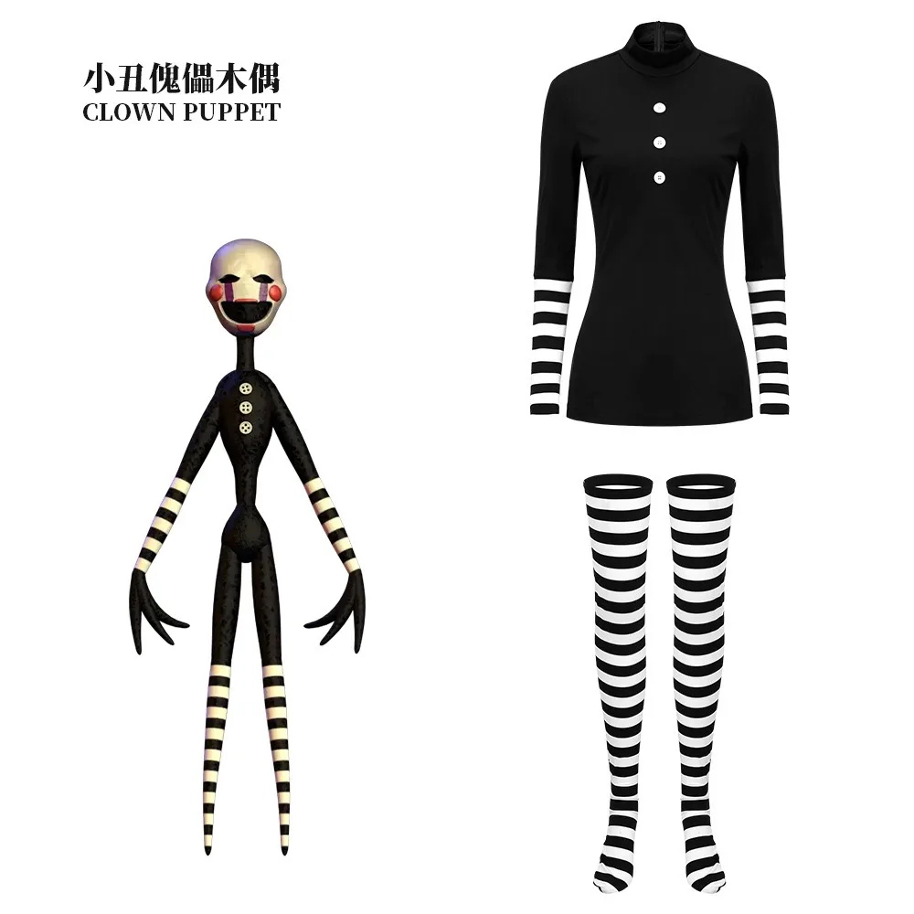 Five Nights At Freddy's 2 Marionette Clown Dress Cosplay Costume Set Adult Halloween Carnival Party Performance Outfit
