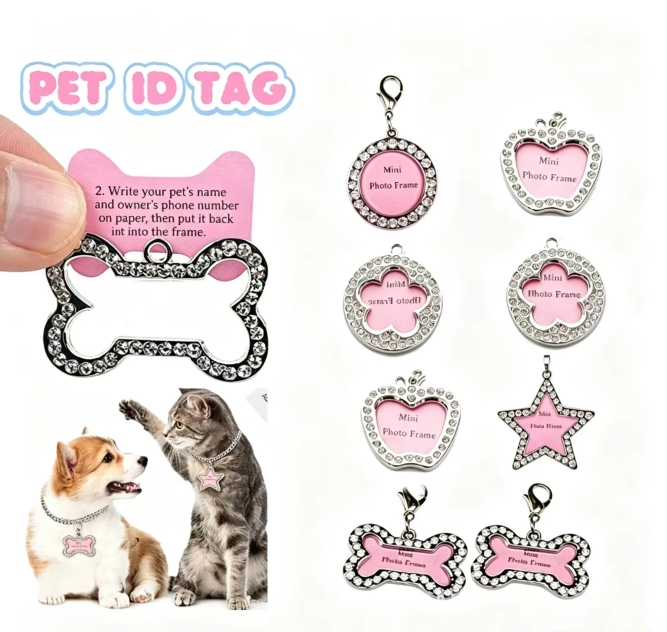 G28 Silver Bone Dog Collar Pendant Necklace Decorated Pet Dog Information Board Hand Writing Tag Pet Accessories