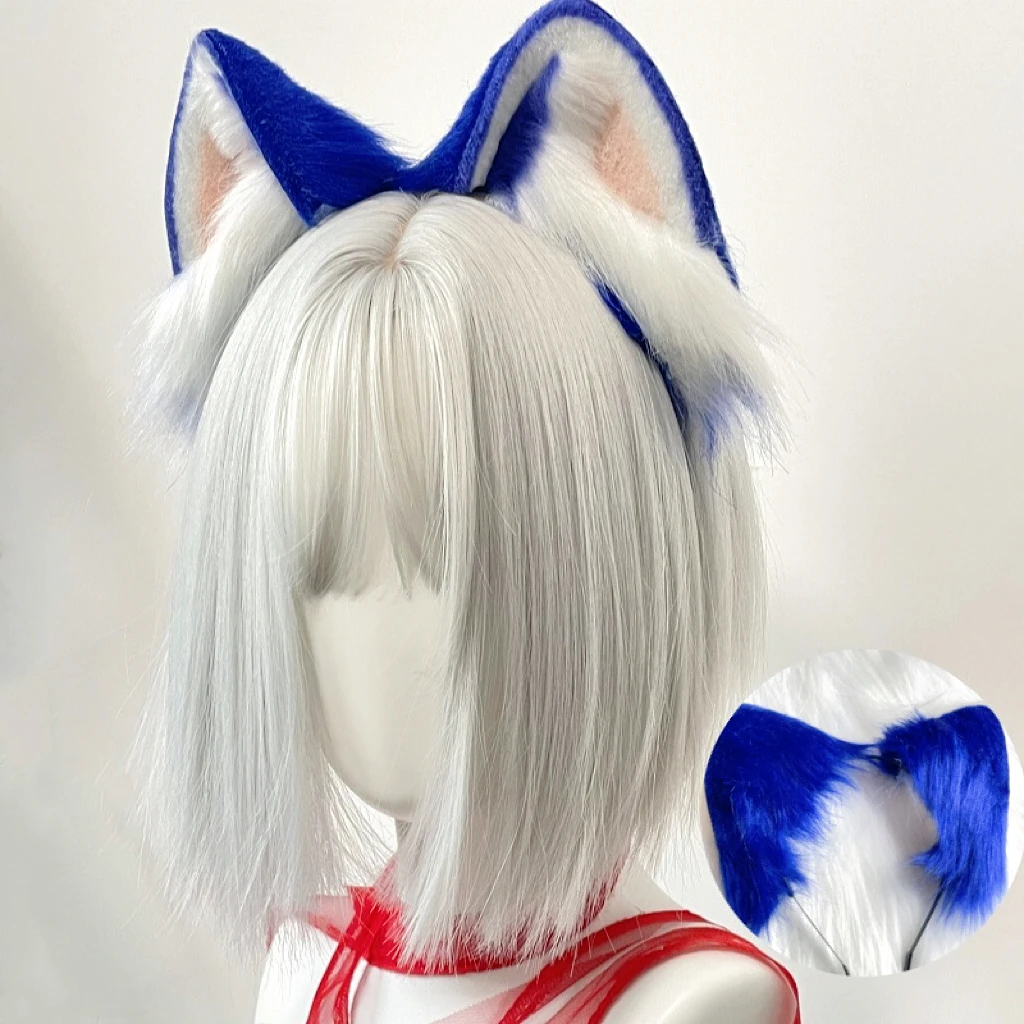 Hot Anime Hedgehog Cosplay Headband Blue Dog Ears Headwear Plush Lolita Headdress Halloween Furry Handmade Cosplay Accessories