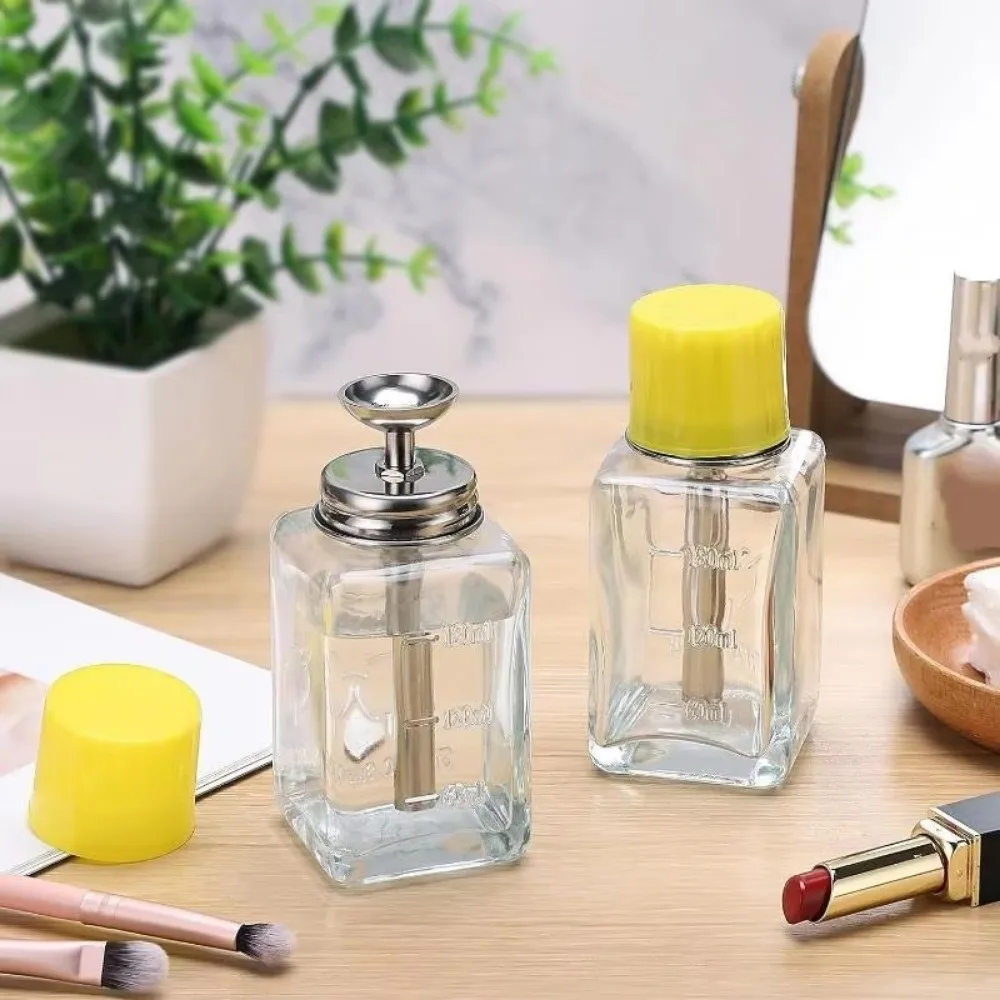 180ml Push Down Pump Dispenser Press Type Glass Nail Polish Remover Bottle Anti-splash Mesh Clear Clear Refillable Bottle