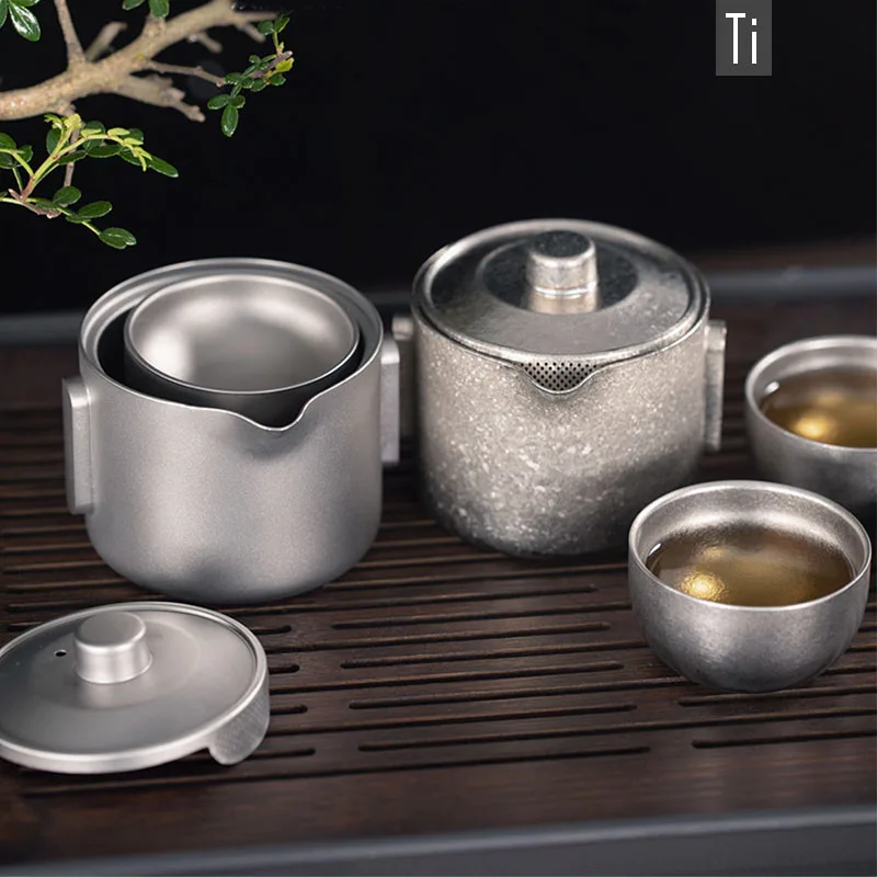 Kungfu Tea Maker,Double Layer Pure Titanium,Lid Filter in One,Fresh-Keeping, Camping, Portable Travel Tea Set,Tea Infuser, 180ml