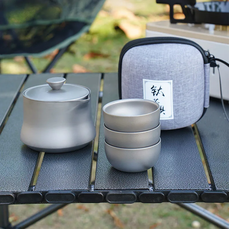 180ml Pure Titanium Tea Brewing/Infuser Set,Double-layer,Heat Insulation,Anti-scalding,All-in-one Storage,Outdoor Travel Tea Set