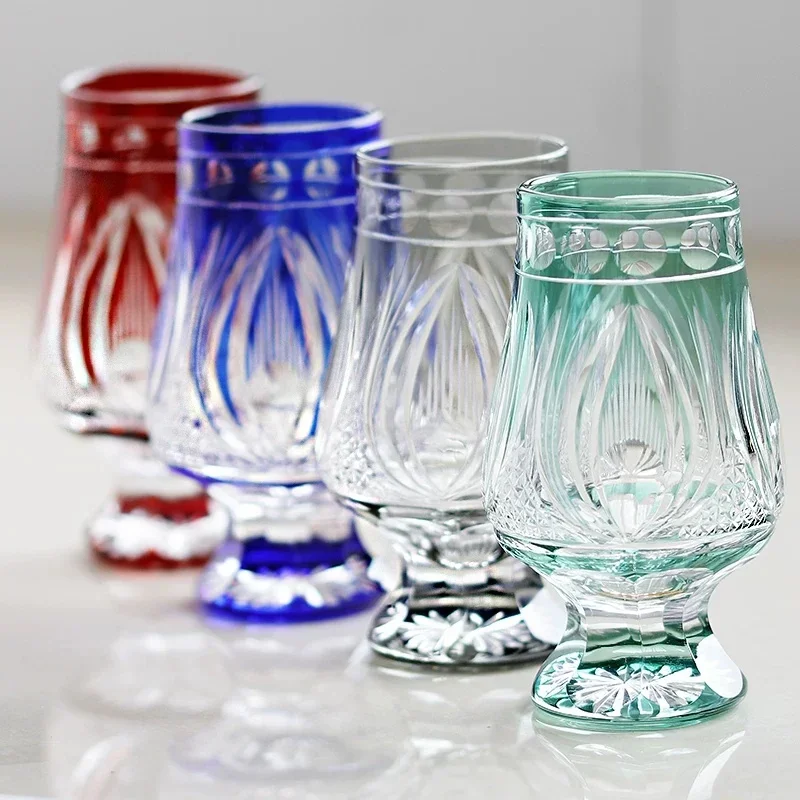Hand Cut Cobalt  Edo Kiriko Whiskey Tasting Glass Crystal Brandy Snifter Cup Luxury Cognac Glassware 180ml Dropshipping