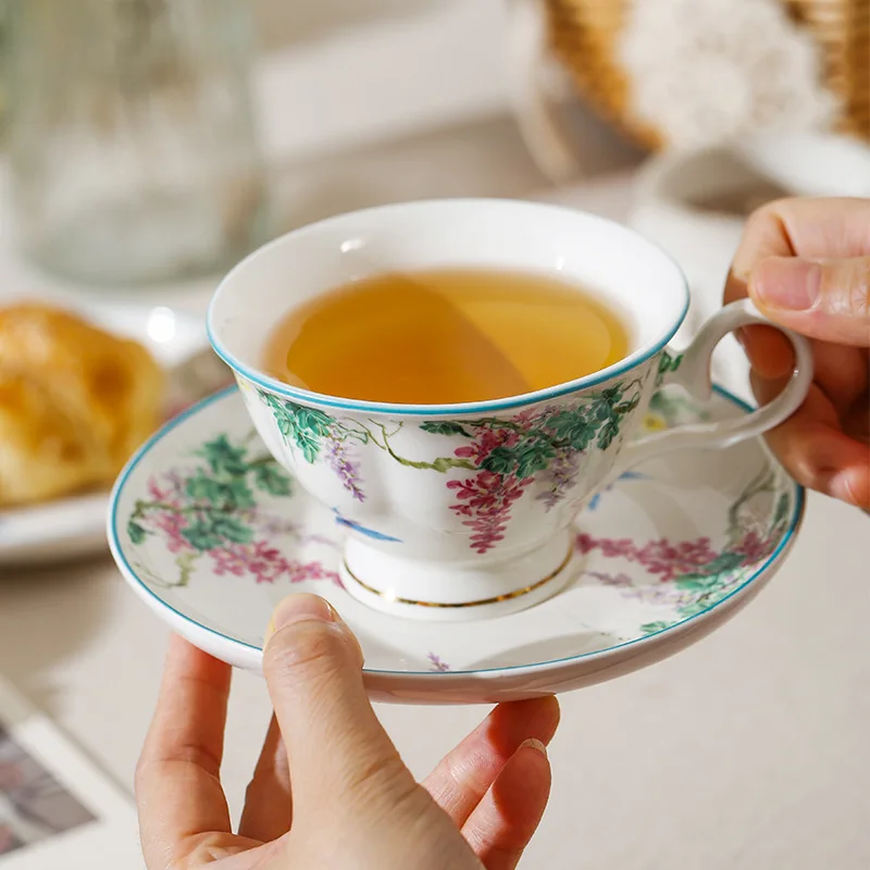 180ml Vintage Ceramic Tea Cup And Saucer Set for Afternoon Coffee Breakfast Home Kitchen Decorative Classic Style