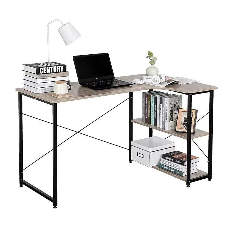 L Shaped Corner Desk With Bookshelf Integrated Wall Mounted Table Cabinet Wire Management Hole Drawer For Home Office Study Room