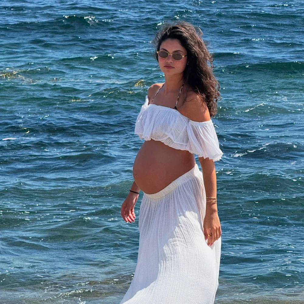Off Shoulder White Ppure Cotton Maternity Photoshoot Dress Comfortable Cotton Fabric Pregnancy Gown Outdoor Maternity Outfit