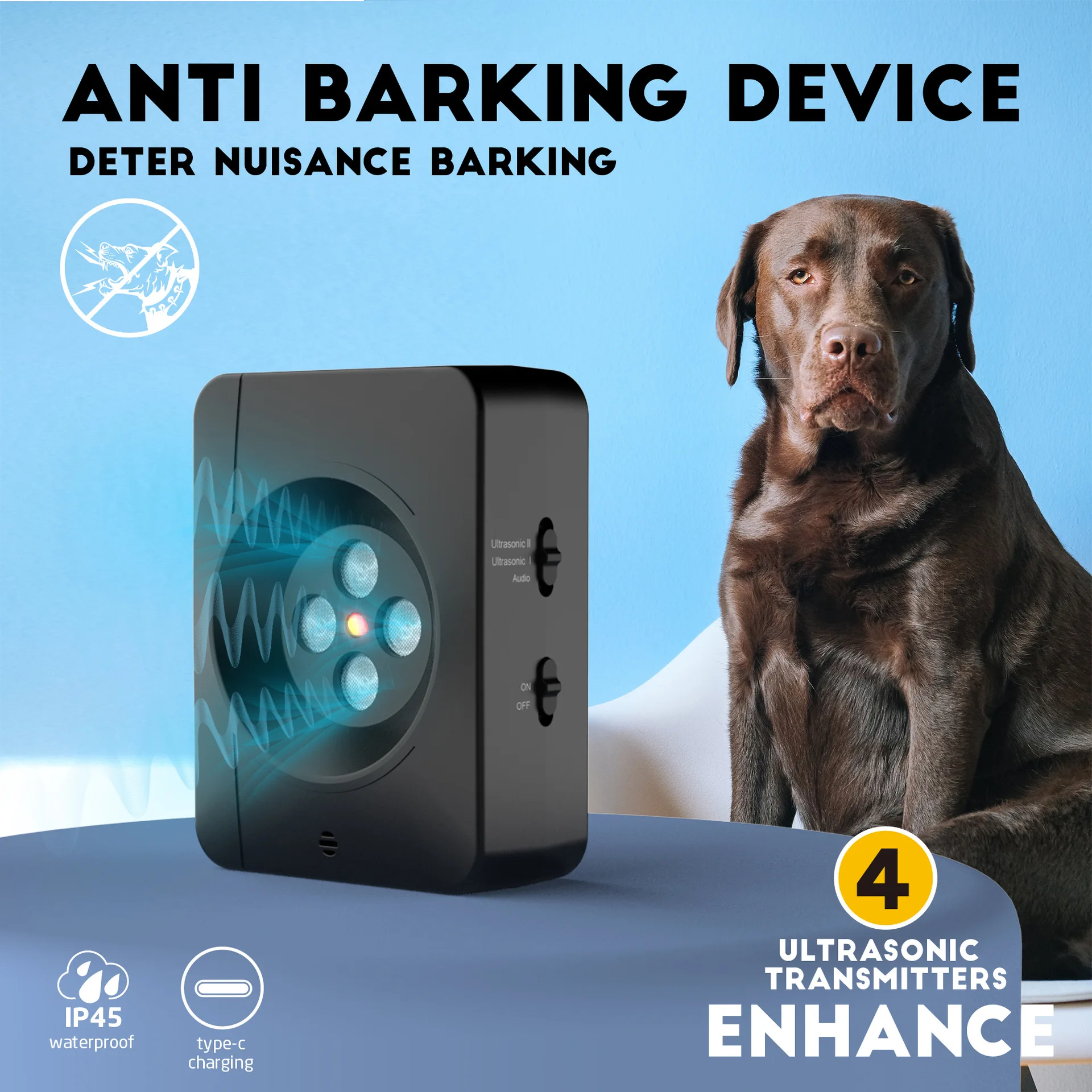 Automatic Anti Barking Device Outdoor Stop Barking Rechargeable Ultrasonic Dog Repeller Dog Training Bark Deterrent Devices