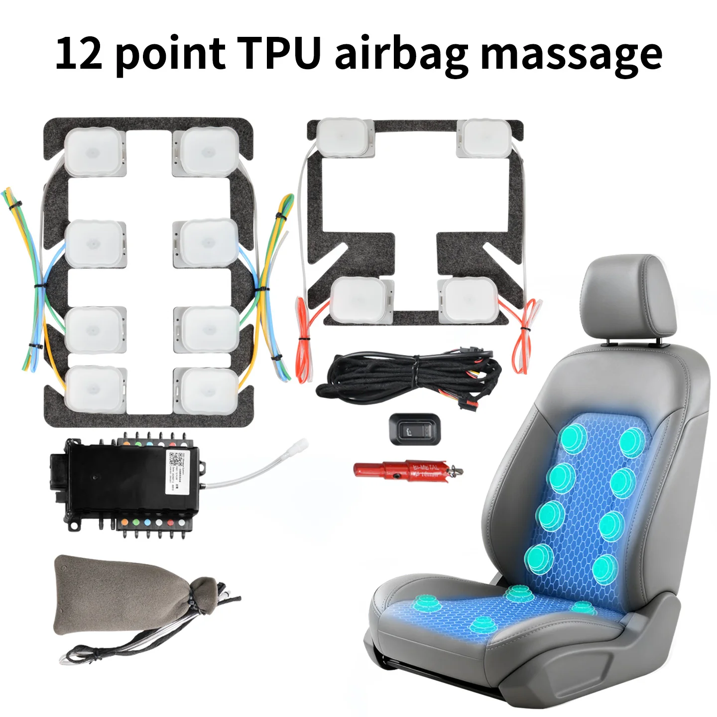 12 Point Car Seat Pneumatic Massage Upgrade Kit 12V 5 Modes 3 Intensity With Switch Wiring Fits 99% Vehicles Sedan SUV Truck
