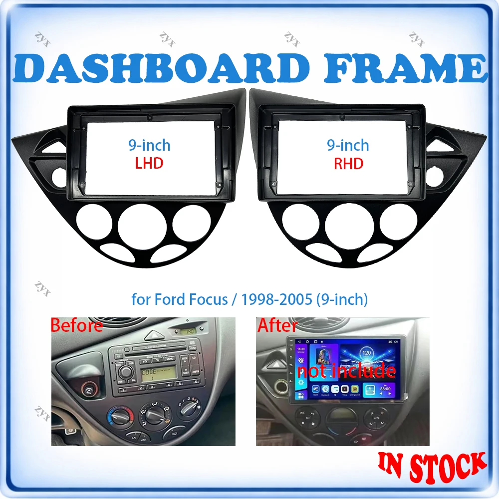 Car Radio Fascia Frame For Ford Focus 1998-2005 9 inch LHD/RHD Wiring Harness Power Cable Plug & Play