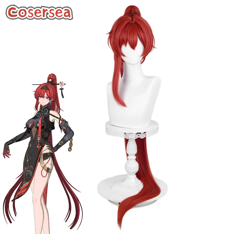 Cosersea Yinlin Cosplay Wigs Wuthering Waves Yinlin 120cm Women Long Straight Red Ponytail Cos Wig Synthetic Hair Heat Resistant