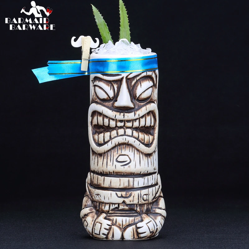 600ml Ceramic Tiki Mug Creative Porcelain Beer Wine Mug Cup Bar Tool
