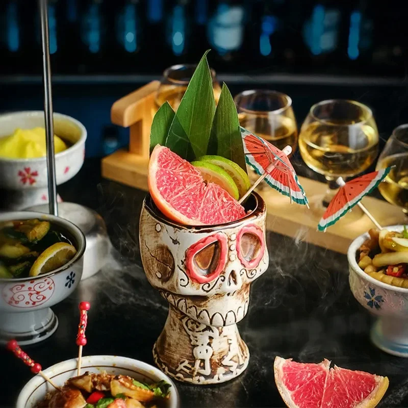 480ml Halloween Party Skull Cocktail Glass USA Creative Bar Ceramic TIKI Mug Beer Cup Funny Mixed Wine Tumbler Vintage Drinking