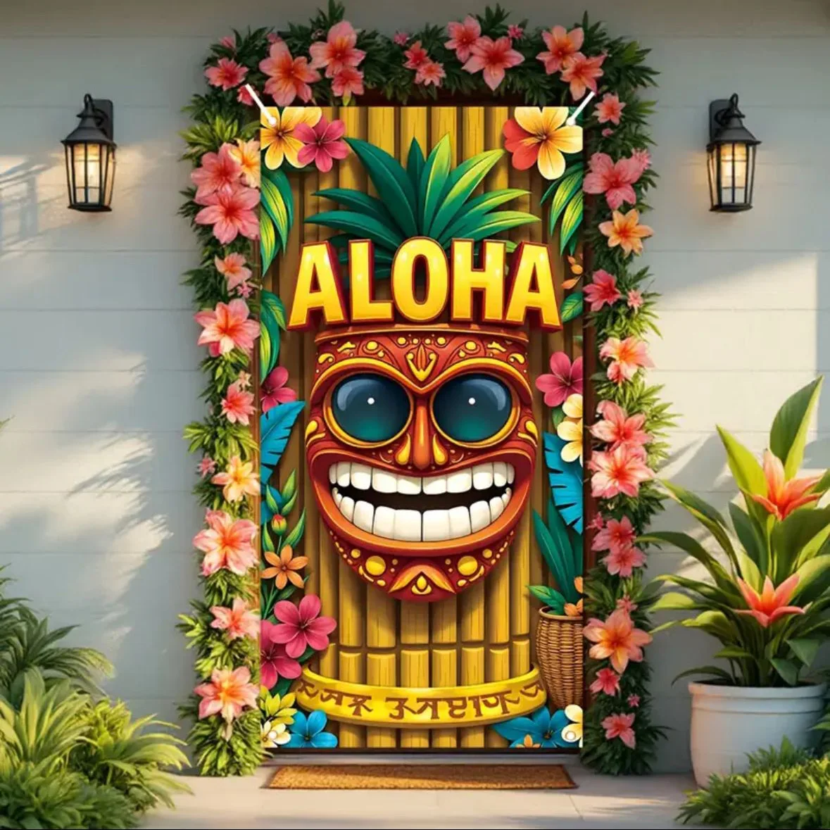Tropical Hawaiian Aloha Door Cover Decoration Floral Tiki Summer Party Decor Background Indoor Outdoor Porch Banner Supply Gifts