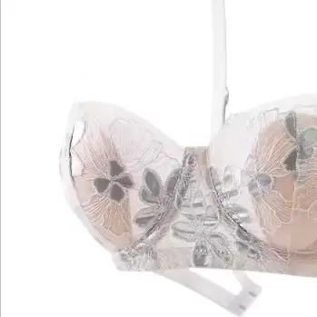 KUCLUT  Rabbit Ears Big Chest Small Thin Bra Soft Underwire Sexy European American Embroidery French Underwear Set