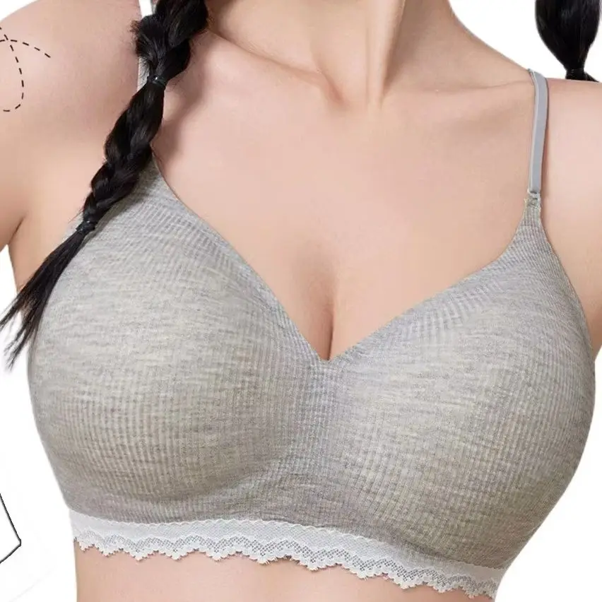 kuclutSlingStrapless Bra Women's Small Chest Gathered Look Big Anti-Sagging Underwear Nylon Fabric One-Piece Style No Steel Ring
