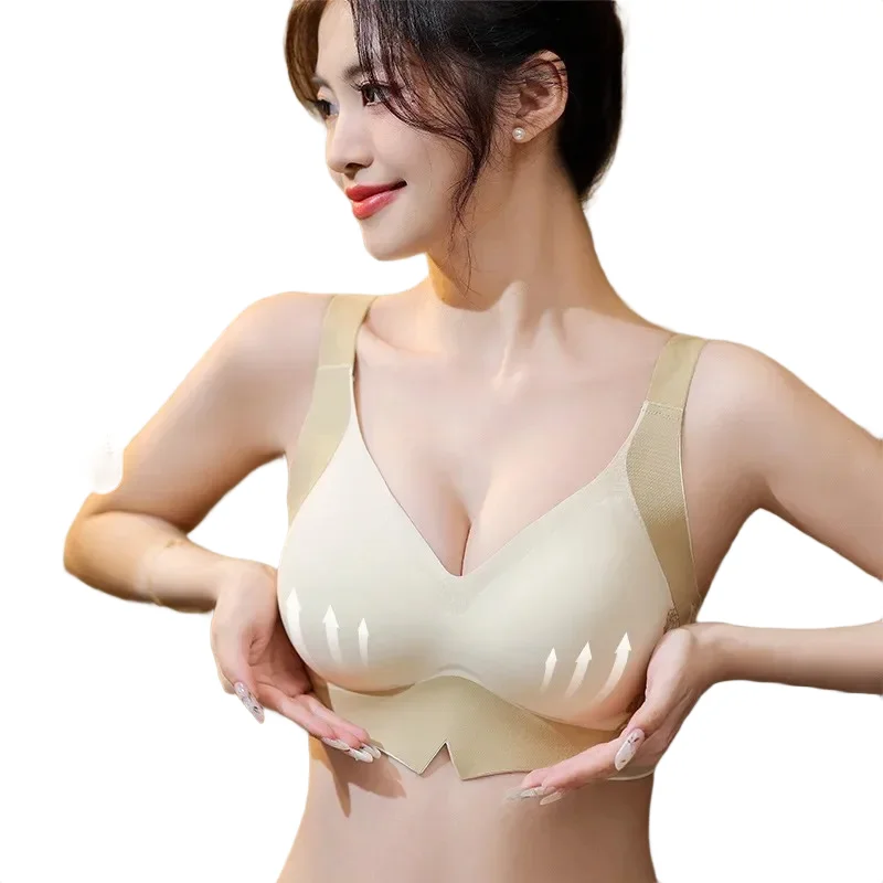 KUCLUT Size Wireless Thin Bra Rose Design Gathered Underwear for Women Prevents Sagging Shows Small Chest Big Size Bra