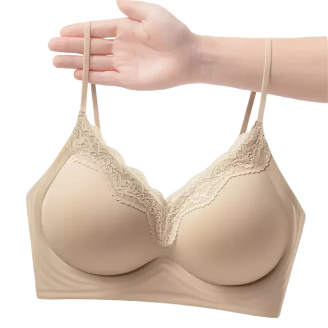 KUCLUT Skin Color Underwear Women's Summer Thin Small Chest Thick Push-up Big Invisible Seamless Spaghetti Strap Bra