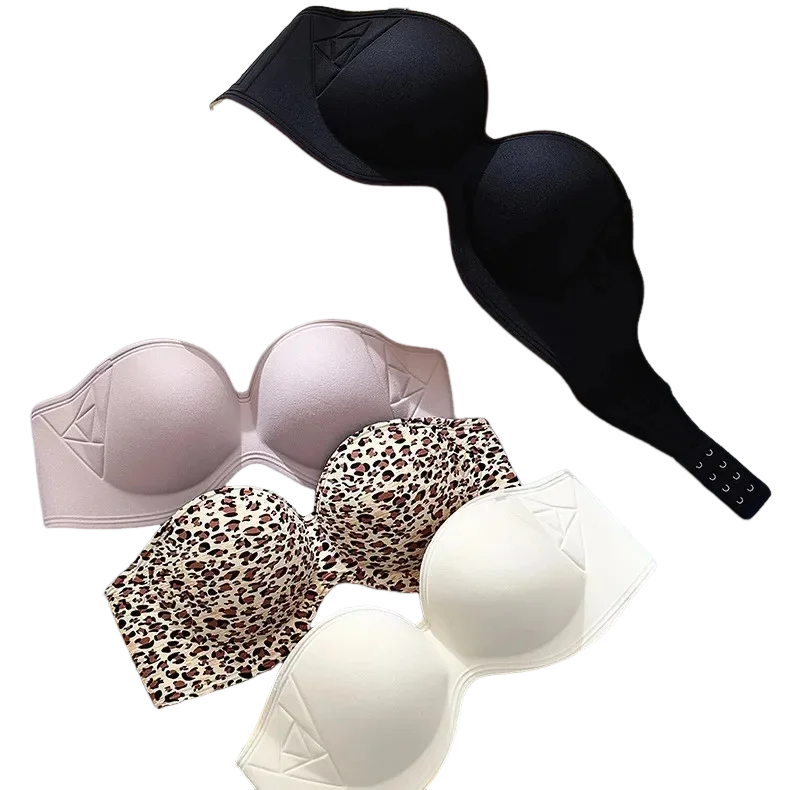 KUCLUT Strapless Bra Women's round Ball Gathered Seamless Sexy No Empty Cup Small Chest Looks Big Underwear No Shoulder Strap
