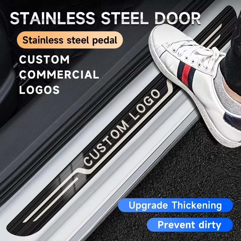 Custom Commercial Logos Stainless Steel Car Door Sill Strip Anti-Dirty Sticker Cover Decoration Exterior  Pedal Accessories