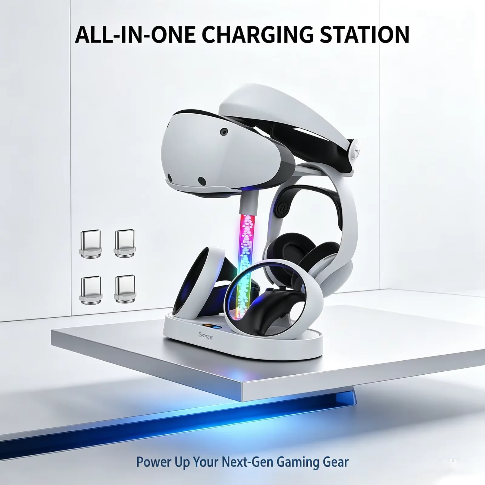The PS5 Console & PS VR2 – Dual Controller Charger Magnetic RGB Charging Dock Headset & Glasses Storage Station Game accessories