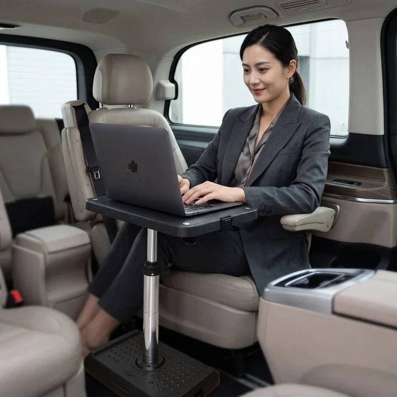 Adjustable Height Car Desk Pneumatic Lift Portable Vehicle Laptop Table for Family Travel Use - Black