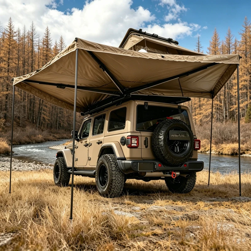 Lightweight aluminum alloy triangular roof tent, quick-open, portable, universal fit vehicles, in stock