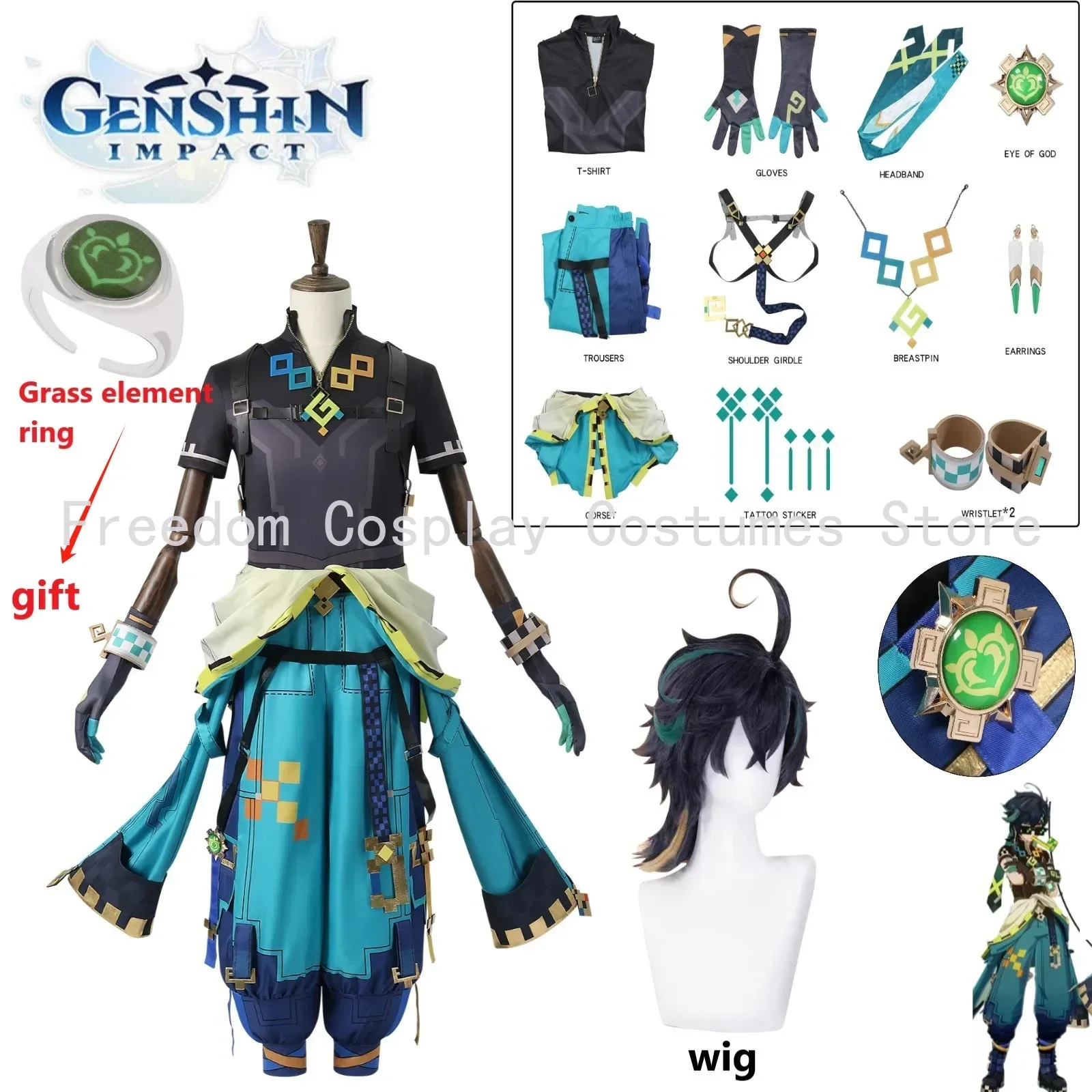 Game Genshin Impact Kinich Cosplay Costume wig Kinich Anime Role Play Halloween Activity Party Comic Con Suits clothing