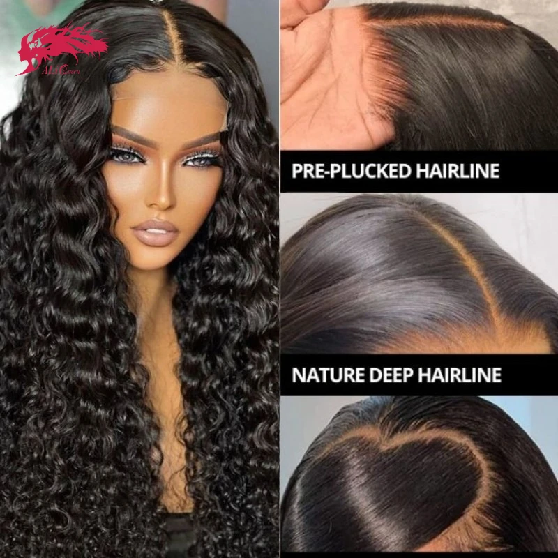 Ali Queen 6X6/7X7 HD Deep Wave Lace Frontal Wig Transparent 13X4&13X6 Front Indina Virgin Human Hair 180 Density
