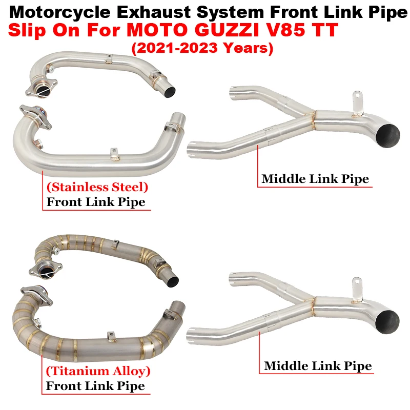 Slip On For MOTO GUZZI V85 TT V85TT 2019 2020 2021 2022 2023 Motorcycle Exhaust System Titanium Alloy Front Middle Link Pipe