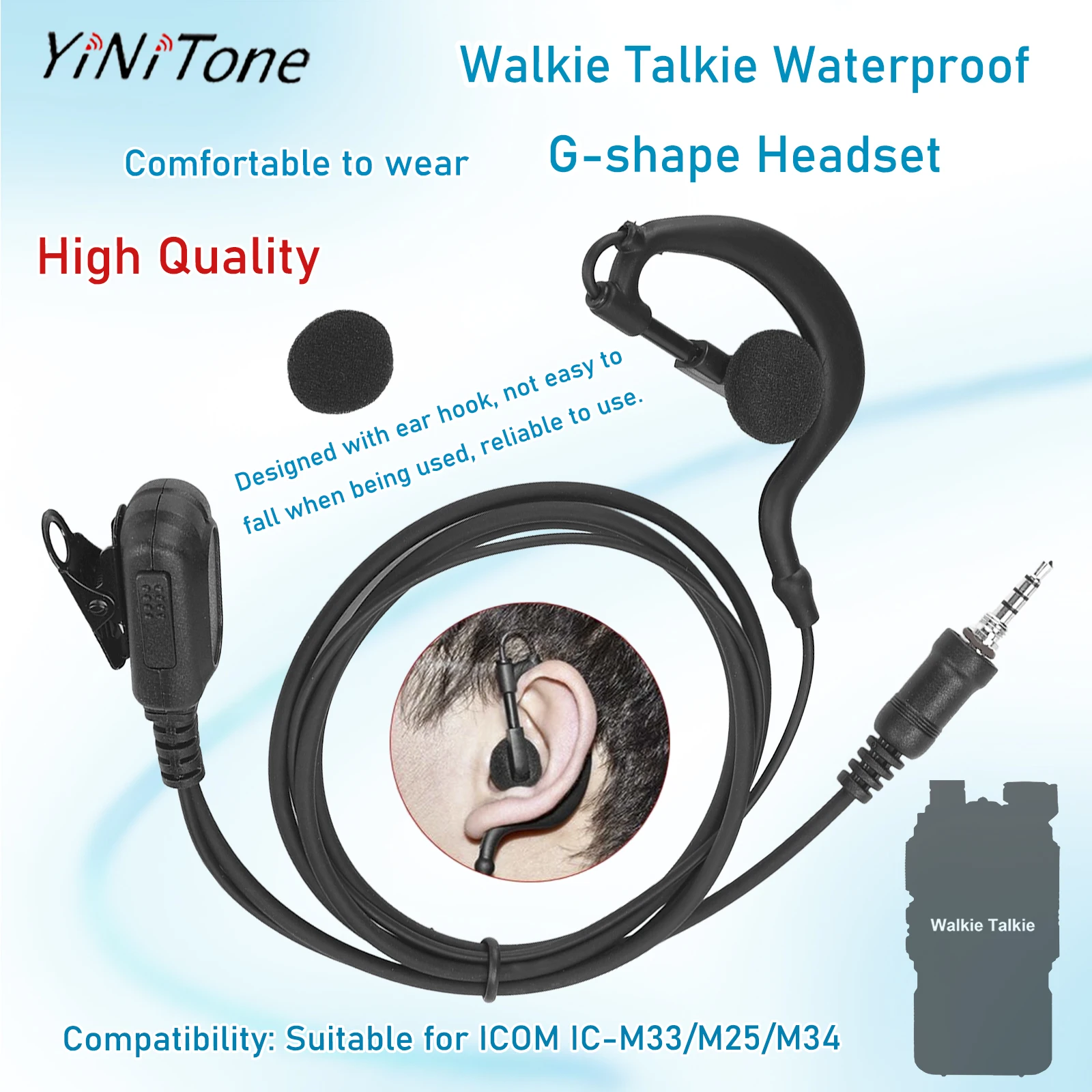 Waterproof G-Shape ear hook Walkie Talkie Headset for ICOM IC-M33 M25 M34 Ham Radio IP54 Earpiece