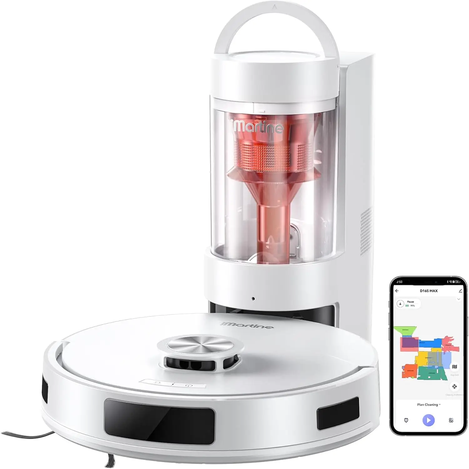Automatic Vacuum and Mop Robot with 18000Pa Suction Power, Bagless Self-Emptying Design, and Smart Mapping Technology