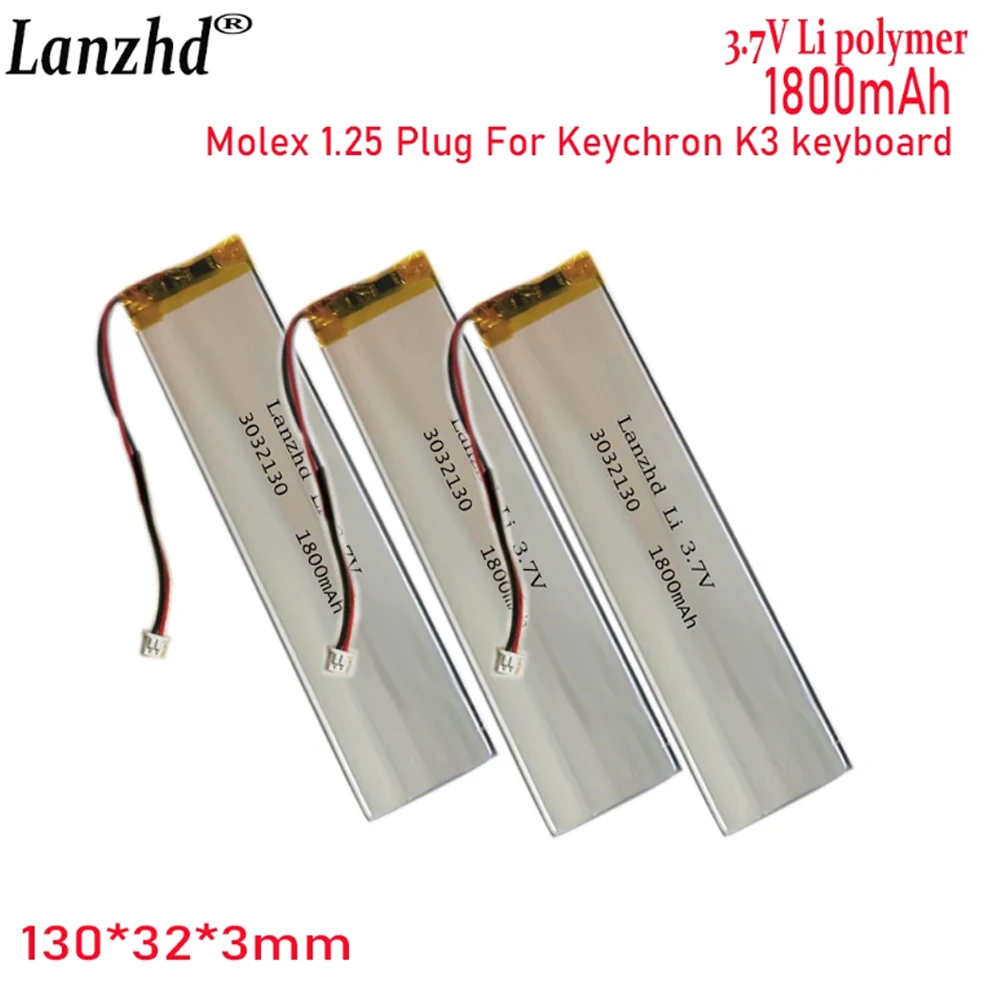 3032130 3.7V 1800mAh Polymer Lipo Cells for LED Lights Bluetooth Keyboard K3 Wireless Car Camera Recorder with 1.25 Plug