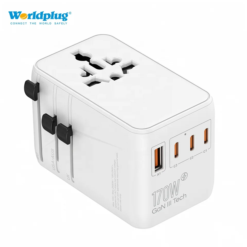 170W PD QC 4.0+ Fast Charger Multi-Plug International Adaptor Socket Worldwide Universal Travel Power Adapter