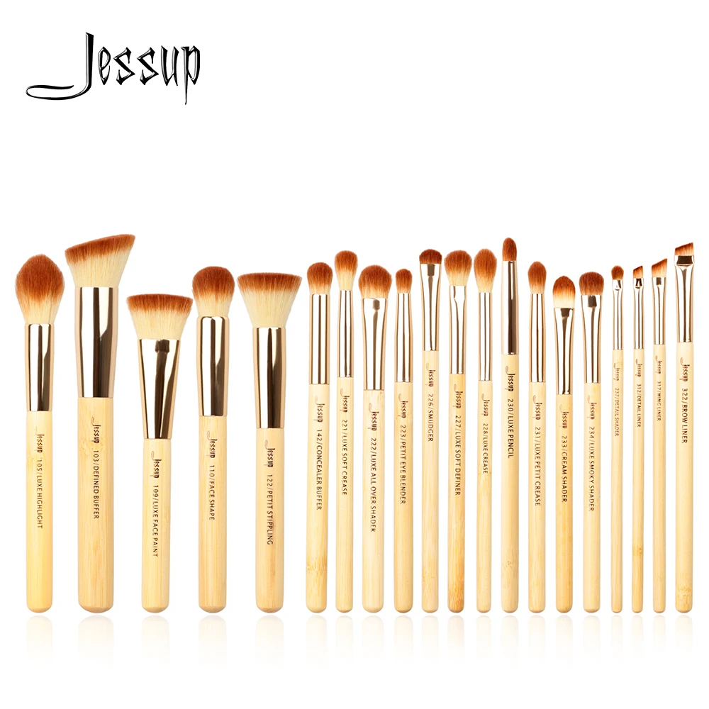 Jessup Brushes 20pcs Bamboo Professional Makeup Brushes Set Foundation Powder Detail Eyeliner Eyeshadow Eyebrow Blending