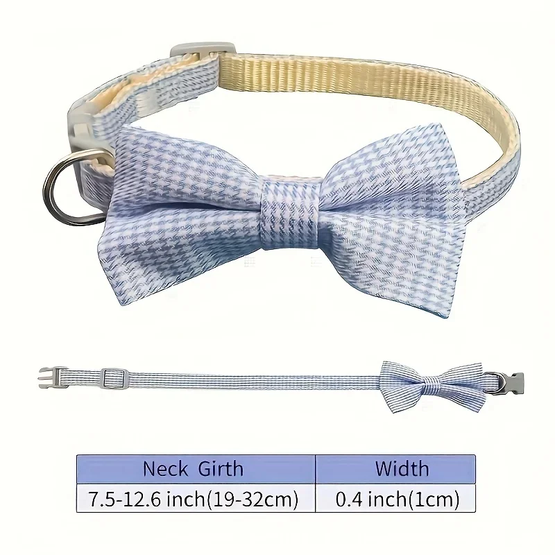 Adjustable Plaid Pet Collar with Thousand-Bird Checkered Bow Tie Knot Cat Dog Buckle 1 Piece
